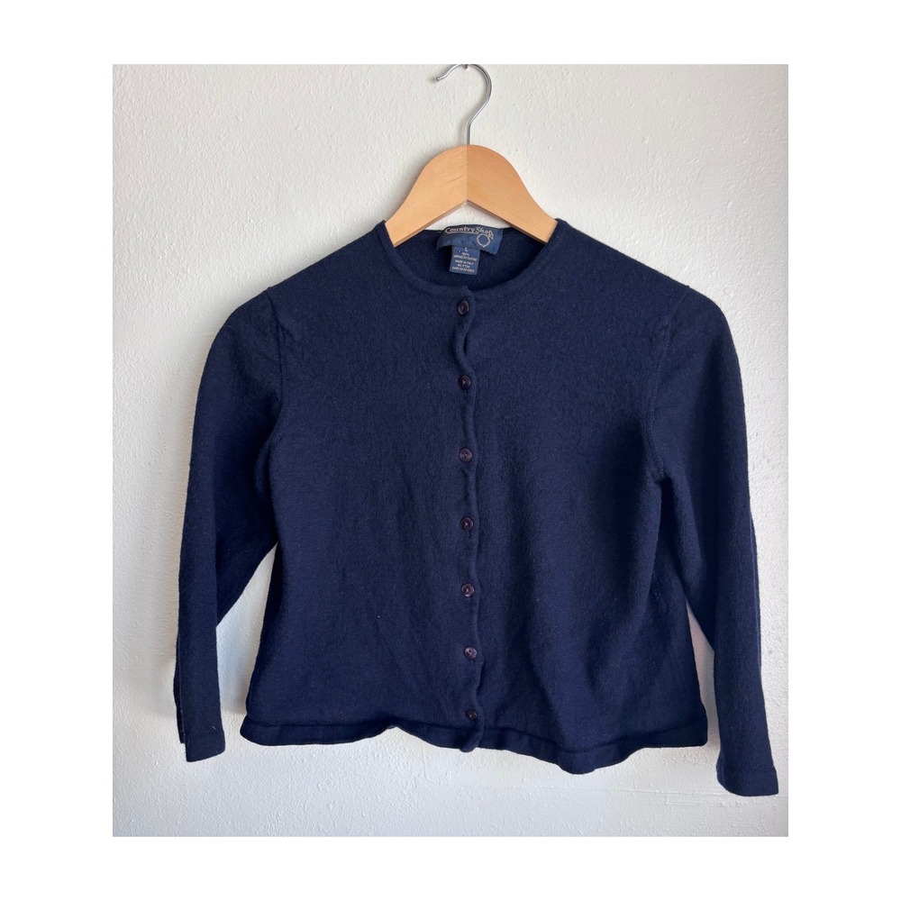 Country Shop Blue 100% Merino Extrafine Wool Cardigan Sweater Italy LG (fits SM)